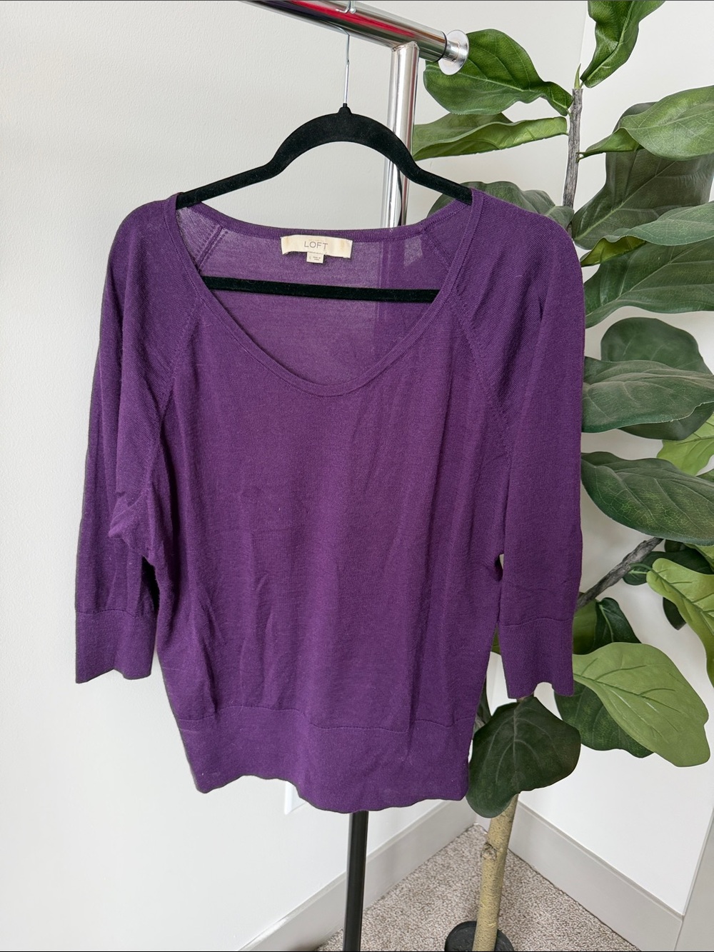 LOFT Deep Plum Scoopneck Lightweight Sweater